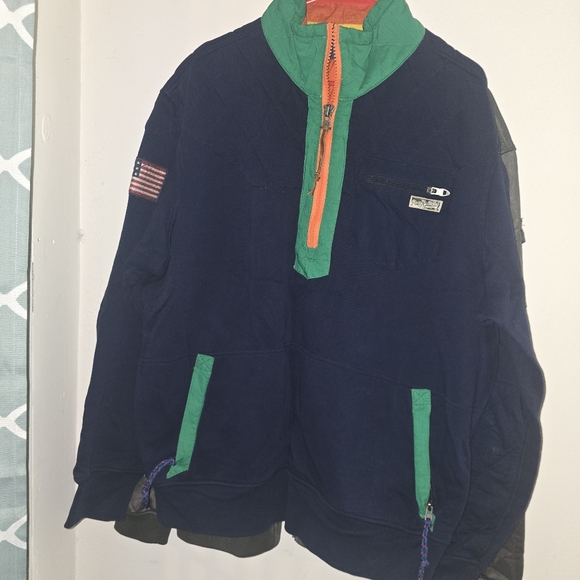 Polo Ralph Lauren 90's Men's Blue, Orange Quarter Zip with Green Accents - Picture 2 of 6